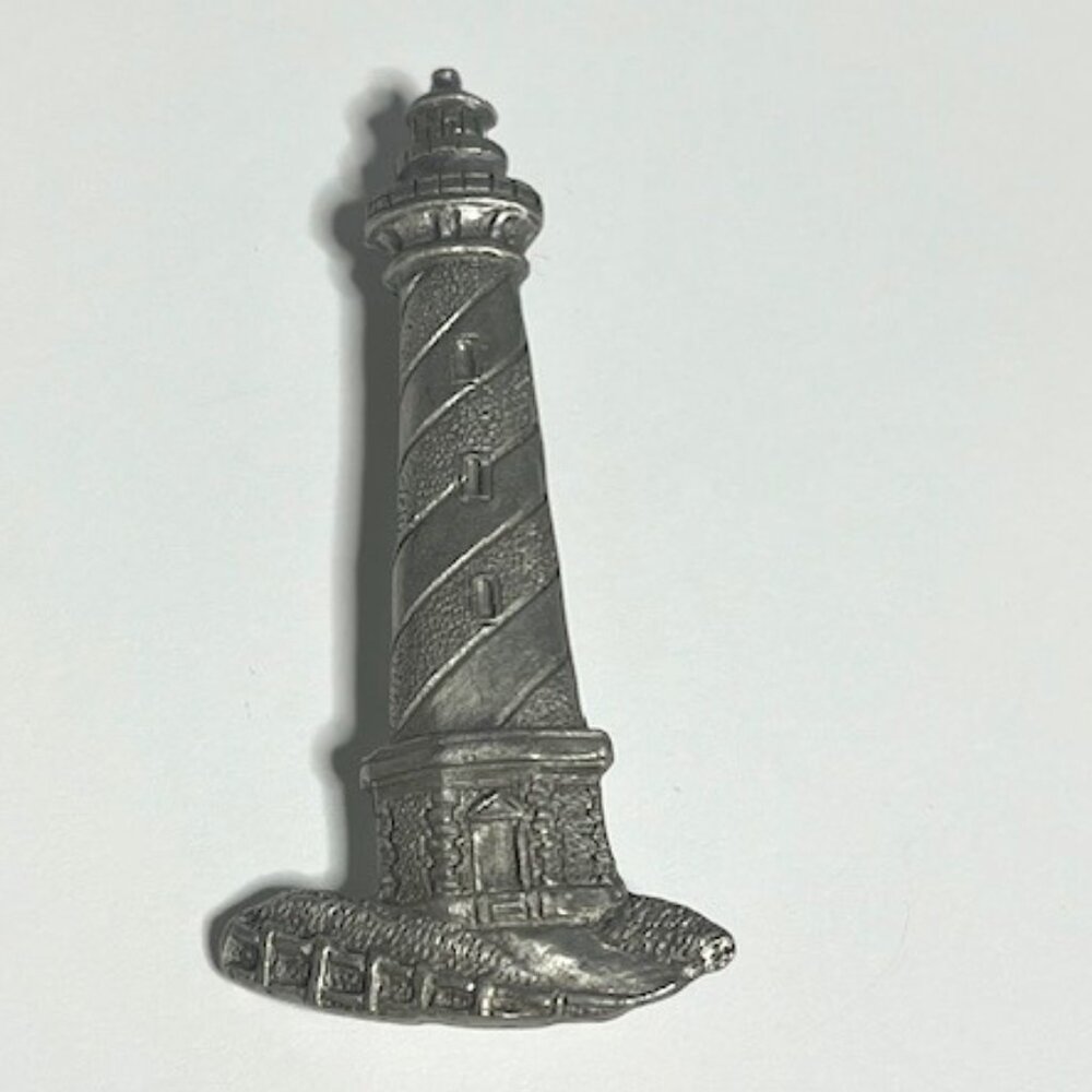 VTG Cape Hatteras NC Lighthouse Spoon Pewter Signed Nautical Brooch Pin 2.75"